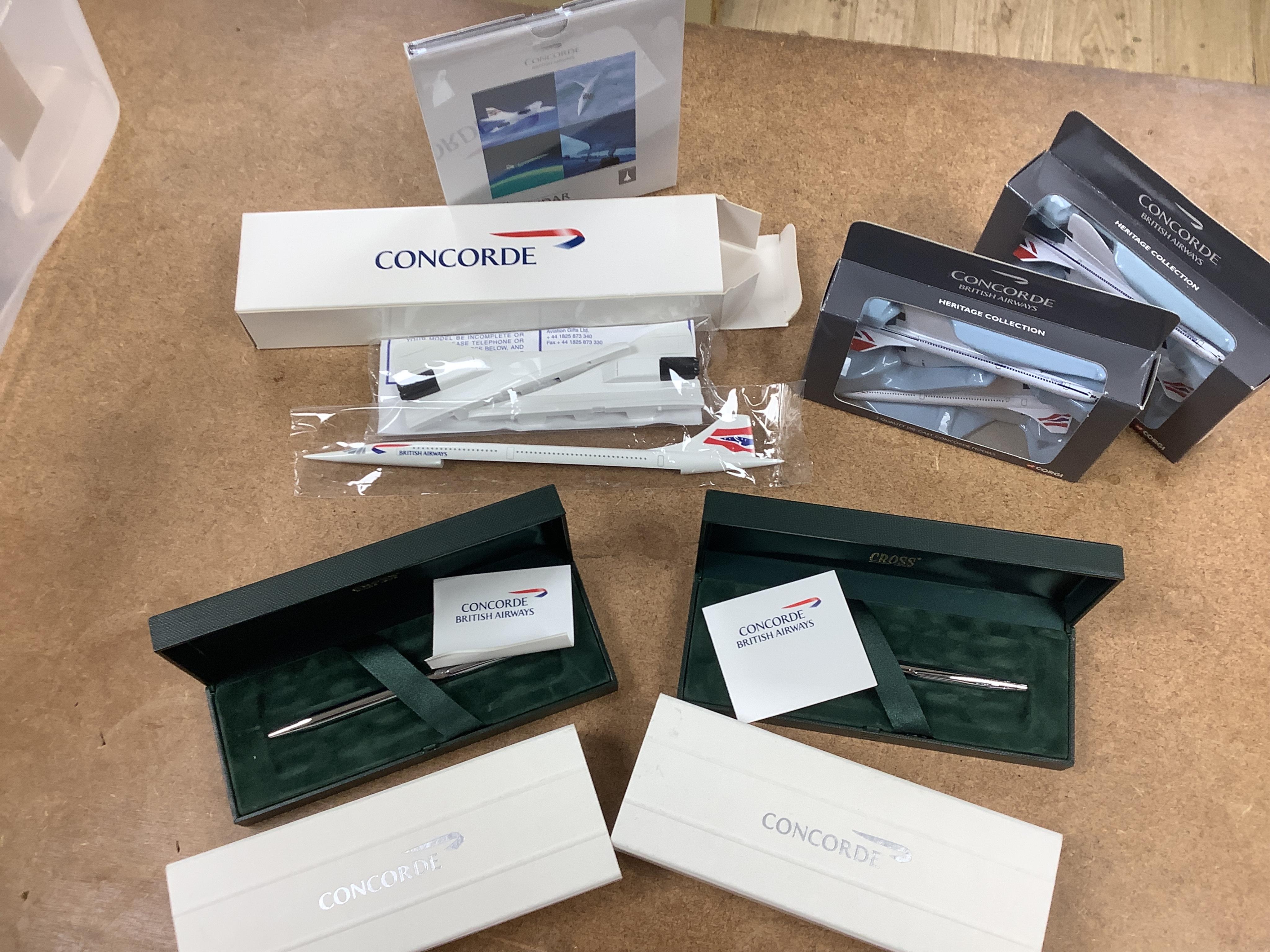 Concorde memorabilia: including silver baggage tags, key rings, Wedgwood photo frames, diaries, wallet, magazines and newspapers etc. condition - fair to good, some items unused